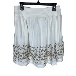 Women's J. Jill White Floral Embroidered Elastic Waist Knee Length Skirt Size S